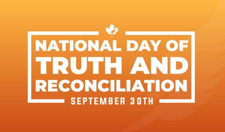 Graphic reading National Day of Truth and Reconciliation with September 30 on an orange background.