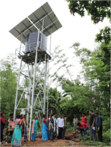 Solar water pump providing clean water in rural India.