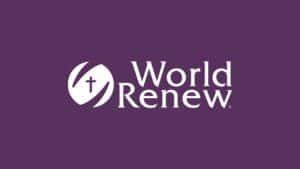 World Renew logo on purple background, symbolizing global aid and community support.