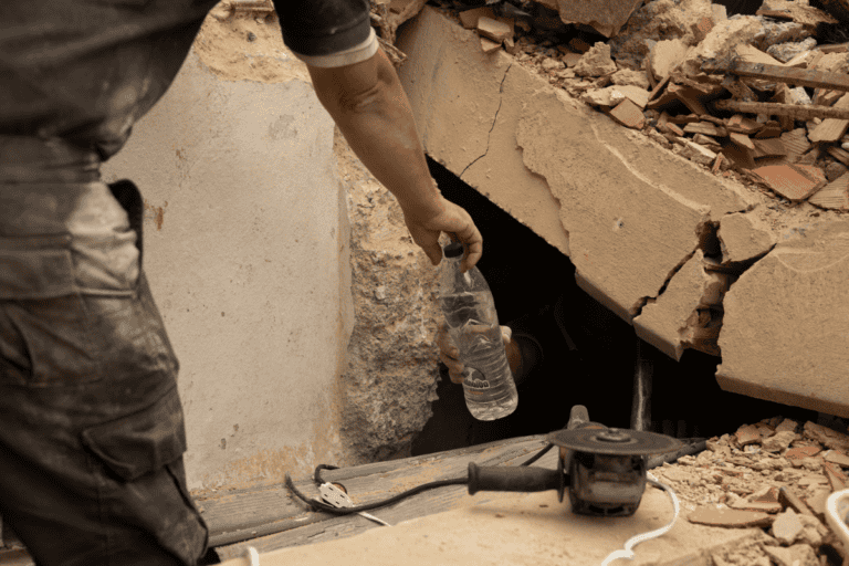 volunteer-hands-water-to-earthquake-survivor